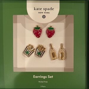 Kate Spade x Target Earring Trio - Strawberry, Champagne, & French Fry Studs NWT